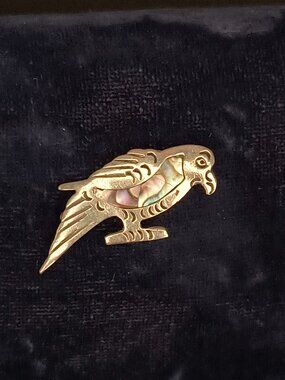 Vintage Alpaca Mexico Silver Abalone Shell Bird Brooch Pin